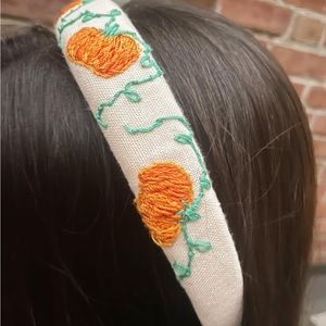 Hand-embroidered linen pumpkin patch headband